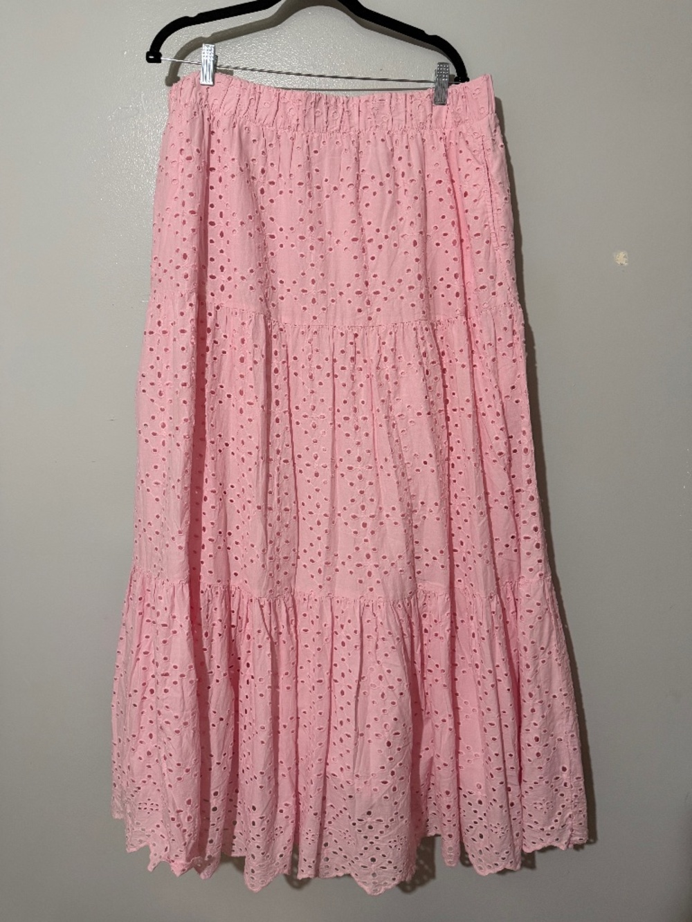 Crown & Ivy cotton Light Pink Eyelet Tiered Maxi Skirt